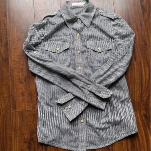 Tory Burch button down with roll tabs black and white chevron patterned shirt